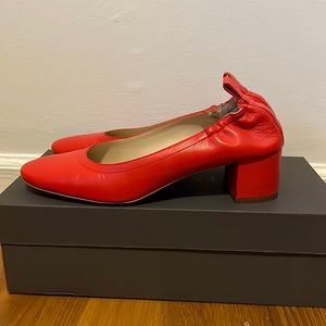 Everlane Salmon Red Italian Leather The Day Block Heel Shoes Size 10.5